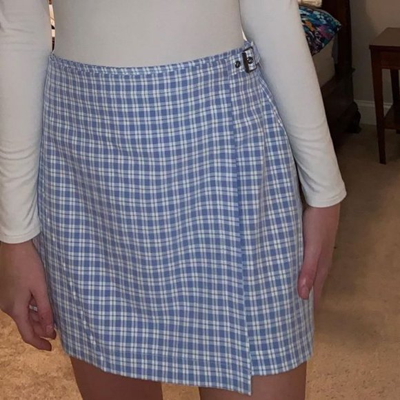 Baby Blue & White Plaid Skirt - Picture 1 of 1